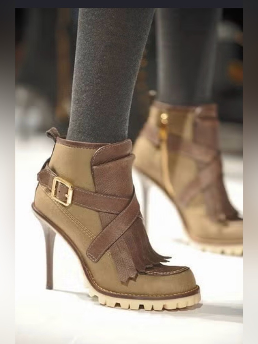Tory Burch Leather Canvas Kiltie Bootie Sz 11